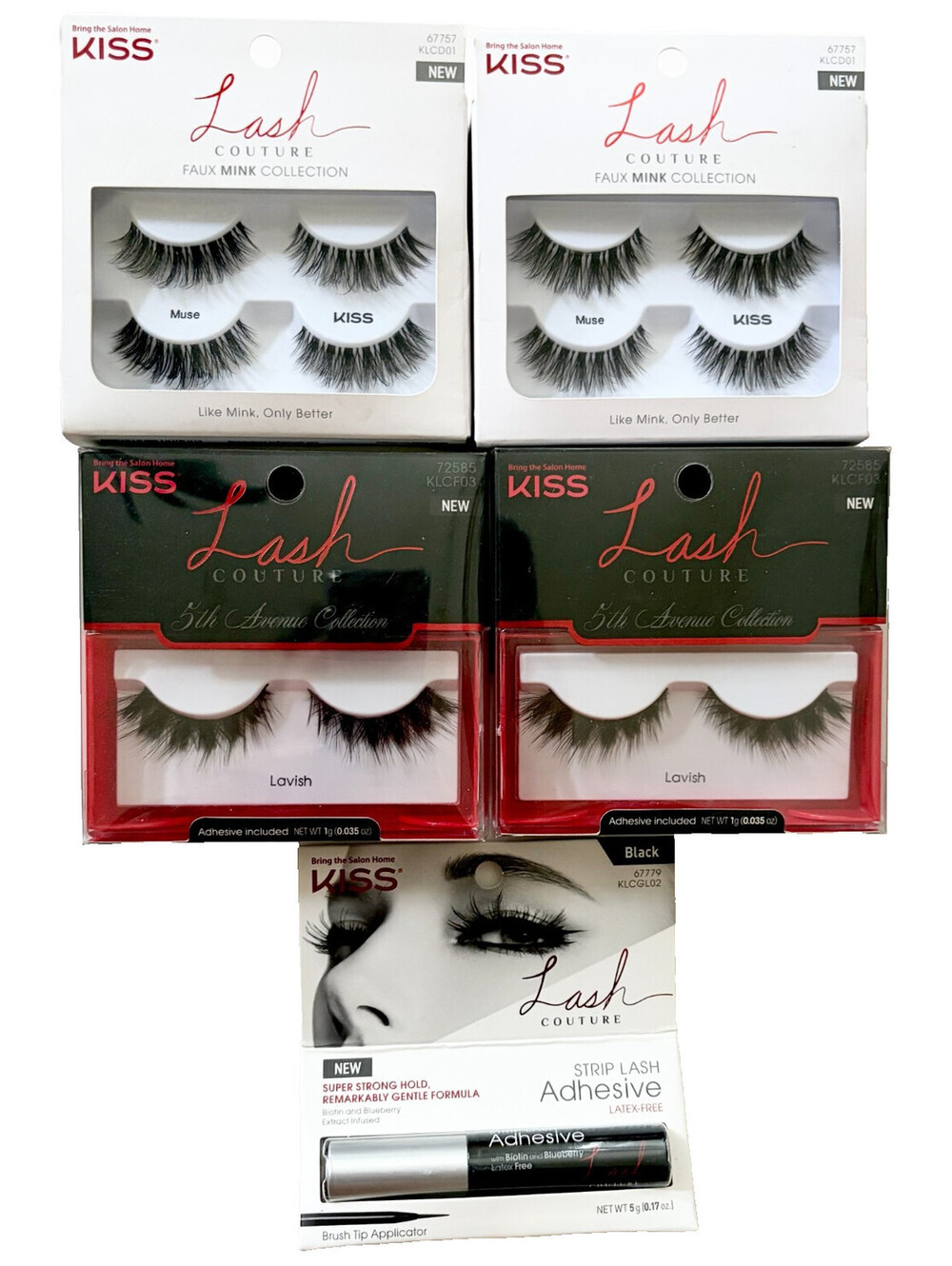5 Pc Set NEW Kiss Lash Couture Eyelashes False Lashes Lavish Muse + Adhesive